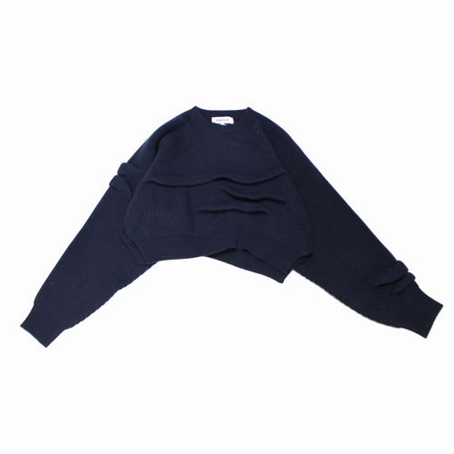 ENFOLD エンフォルド 23AW TUCK SHORT-KNIT PULLOVER ニット 38 ネイビー -  ブランド古着買取・販売unstitchオンラインショップ