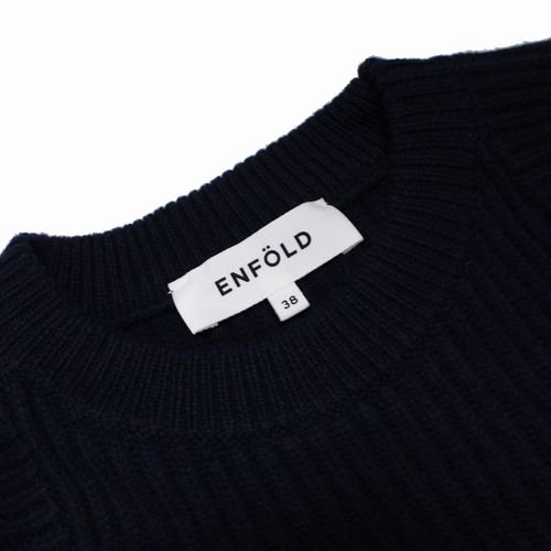 ENFOLD エンフォルド 23AW TUCK SHORT-KNIT PULLOVER ニット 38 ネイビー -  ブランド古着買取・販売unstitchオンラインショップ