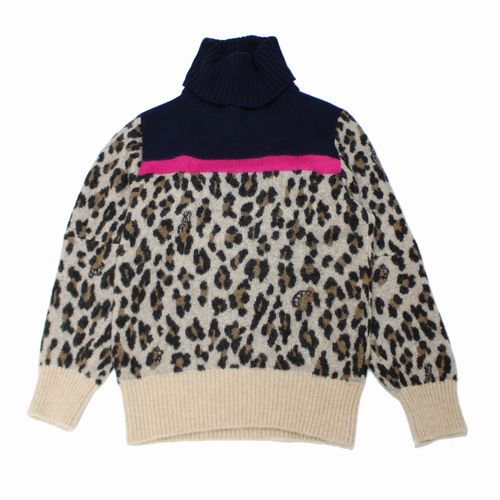 sacai サカイ 19AW レオパード タートルネック ニット 2 ブラウン×ネイビー - ブランド古着買取・販売unstitchオンラインショップ