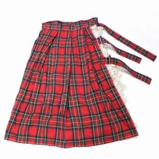 【日本製】 ヘイヘイ HEIHEI フリルチェック レッド 巻きスカート スカート
