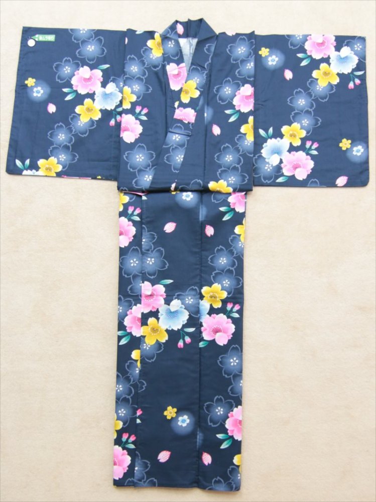 アウトレット浴衣 SY-159 紺色地・桜柄 - 着物・浴衣の反物/教材用浴衣