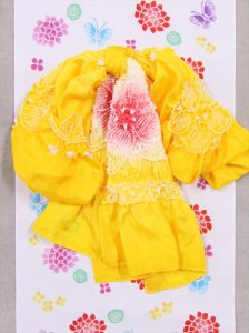 子供浴衣帯(3.2m)　No.42    山吹色地・赤絞り/高級女の子浴衣帯　