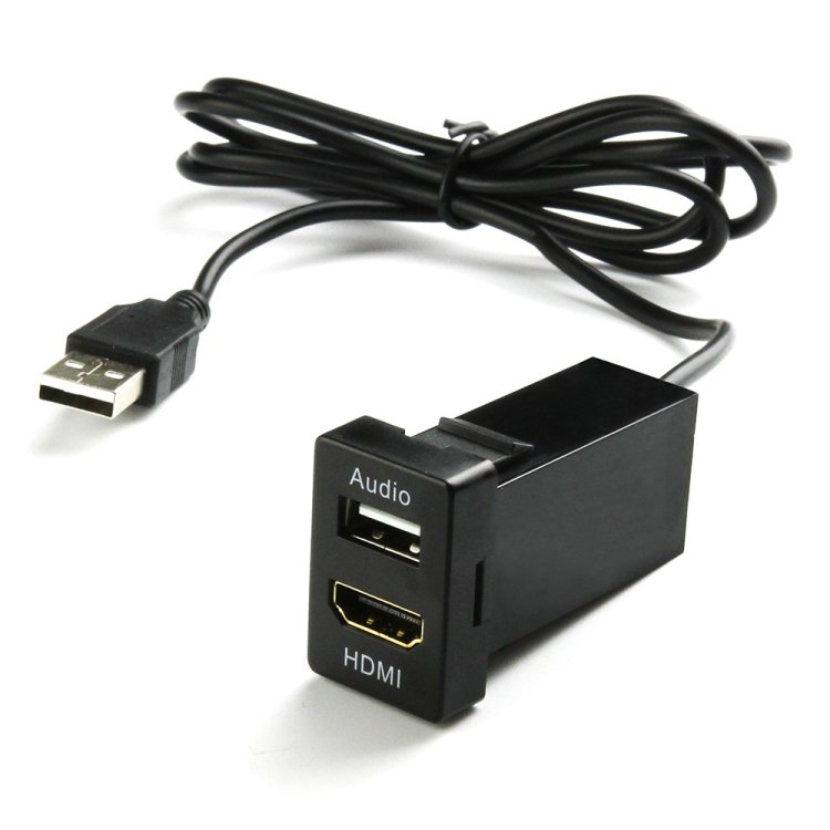 トヨタ車 スイッチホール USBポート HDMI入力 オーディオ中継 音楽 写真 ナビ連携 スイッチパネル ブルー/赤LED点灯  約33.5mm×22.5mm｜バイクパーツ・バイク用品・カー用品・自動