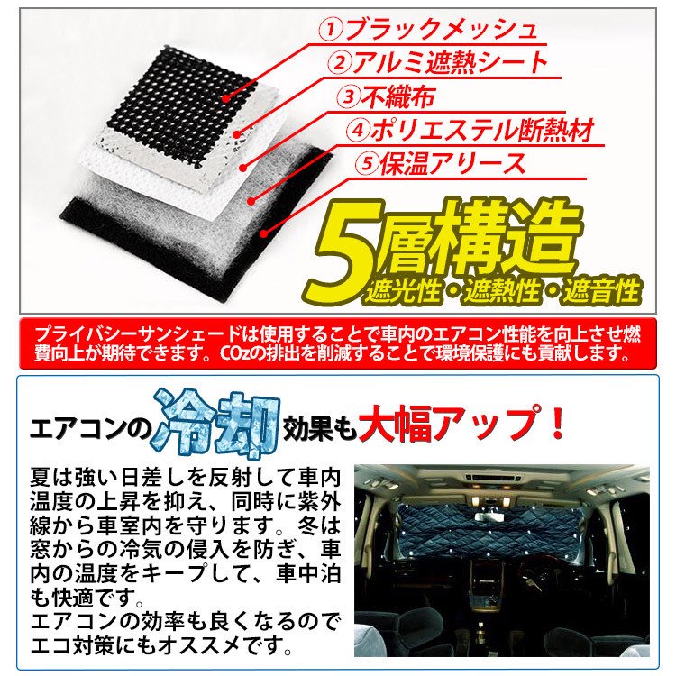 ダイハツ ウェイク LA700/LA710 サンシェード 5層構造 メッシュカーテン カーシェード 吸盤貼付 日よけ/遮光 UVカット 車中泊 1台分  10P｜バイクパーツ・バイク用品・カー用品・自動