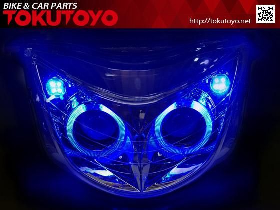 ◇即納◇汎用 青 4連 LED フォグランプ 車外灯 2個セット マジェスティ150 マジェスティC マジェスティSV