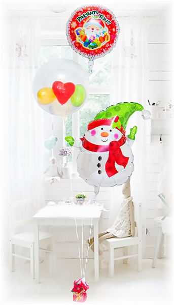 クリスマスバルーン 風船 ギフト 装飾 アート スノーマンのメリークリスマスブーケ