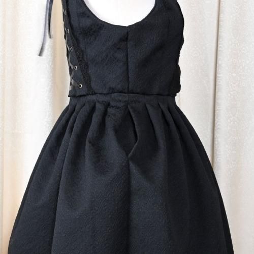 Fairy wish】シャンデリア柄リボンジャンパースカート(膝丈・ブラック