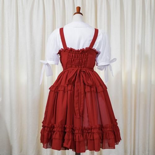 SET]シャーリングシフォンハーフスリーブブラウス+2WAYフレア