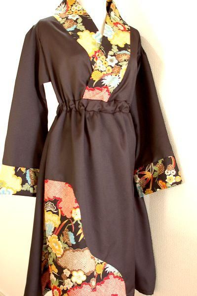 レディース和柄ワンピース 着物衿風カシュクールワンピース アンティーク柄 手作り子供服の通販店 神の手