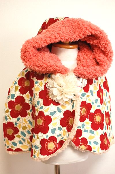 和柄・女の子ベビー ポンチョ 花柄ピンクベージュ- 手作り子供服の通販