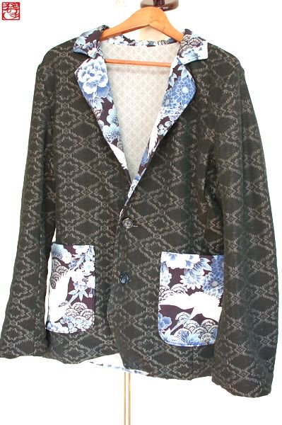 和柄メンズ冬用テーラードジャケット 黒に鶴銀 手作り子供服の通販店 神の手