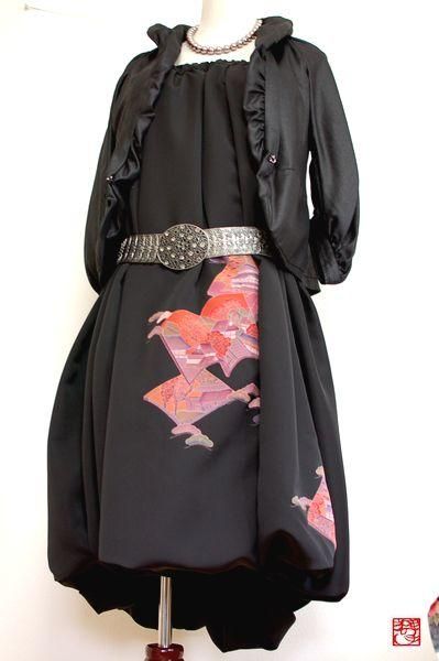 和柄2wayバルーンスカート ワンピース 黒正絹 手作り子供服 和柄服の通販店 神の手 和柄2wayバルーンスカート ワンピース 黒正絹 手作り子供服 和柄服の通販店 神の手