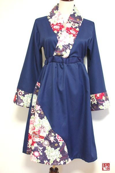 着物襟風和柄カシュクールワンピース レディース 紺に青紫鞠 手作り子供服の通販店 神の手 着物襟風和柄カシュクールワンピース レディース 紺に青紫鞠 手作り子供服の通販店 神の手