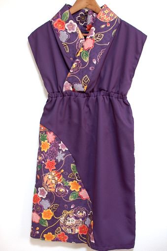 和柄着物風衿カシュクールワンピース タイトタイプ紫鞠 手作り子供服 和柄服の通販店 神の手