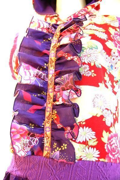 和柄ワンピース 親子リンクコーデ フリル紫 赤 手作り子供服 和柄服の通販店 神の手 和柄ワンピース 親子リンクコーデ フリル紫 赤 手作り子供服 和柄服の通販店 神の手