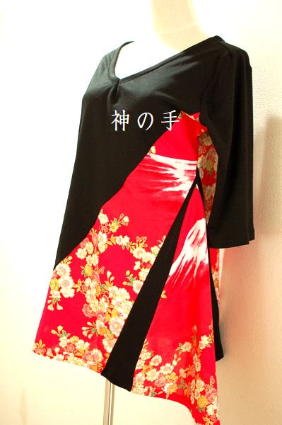 アシンメトリー和柄チュニック・黒赤桜-手作り子供服,和柄服の通販店