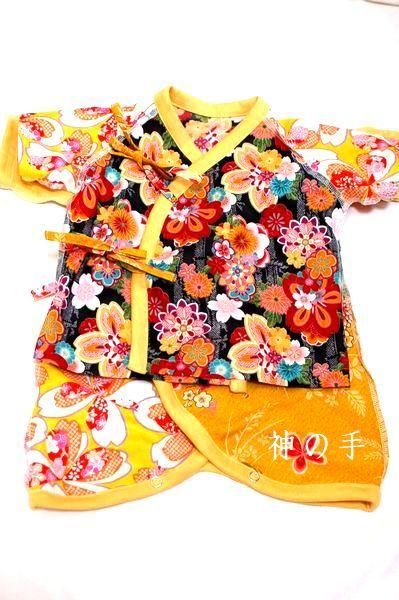 新生児赤ちゃん和柄コンビ肌着 短肌着 黄色に艶やか花 手作り子供服 和柄服の通販店 神の手 新生児赤ちゃん和柄コンビ肌着 短肌着 黄色に艶やか花 手作り子供服 和柄服の通販店 神の手