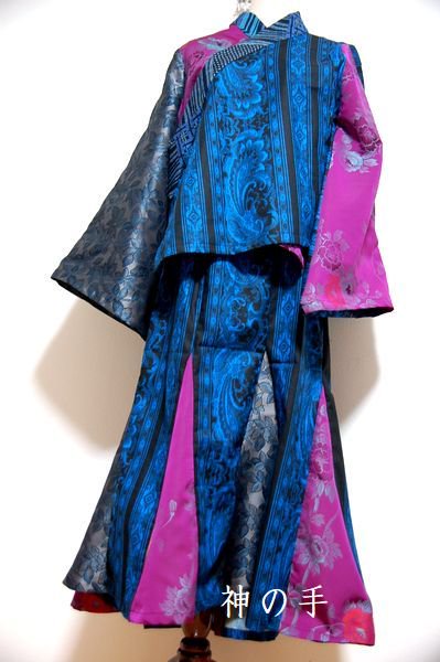 羽織＆マーメイドスカート 和装セットアップスーツ 和柄 青黒紫花 ...