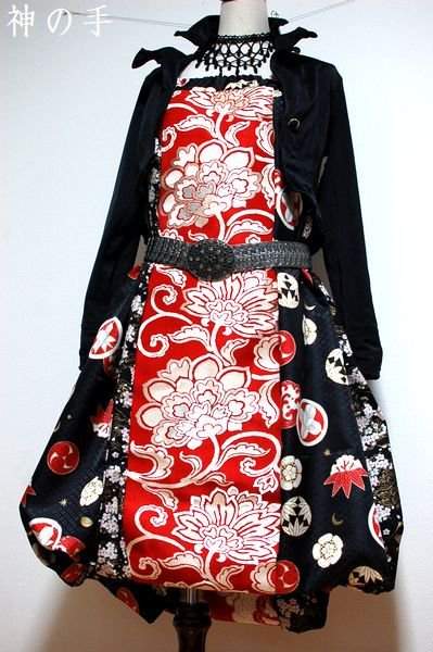 和柄2WAYバルーンスカート＆ワンピース/黒赤家紋- 手作り子供服・和柄