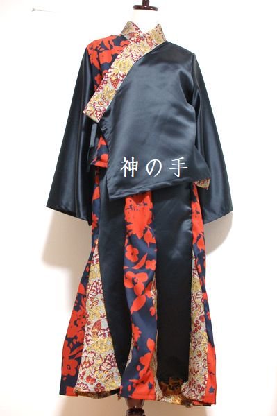和装 セットアップスーツ 和柄 黒×橙花×金襴- 手作り子供服・和柄服の