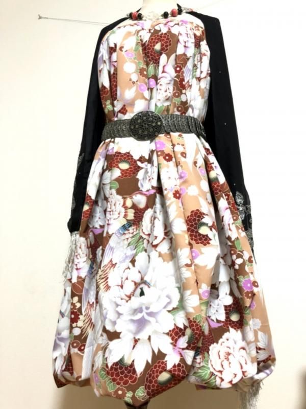 和柄2wayバルーンスカート ワンピース 孔雀と大輪の花 手作り子供服 和柄服の通販店 神の手 和柄2wayバルーンスカート ワンピース 孔雀と大輪の花 手作り子供服 和柄服の通販店 神の手