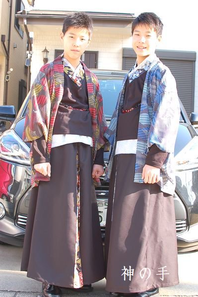 息子卒業式衣装・双子リンクコーデ袴着物みたいな洋服-手作り子供服,和
