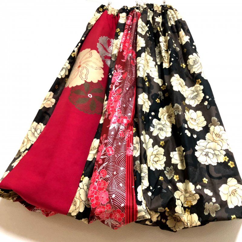 2WAYバルーンスカート&ワンピース 和柄 猫と花々-手作り和柄服・子供服