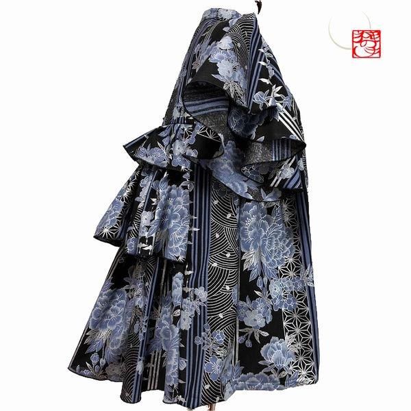 ☆一点物・受注作製☆和柄後ろ3段フリルゆったりチュニック