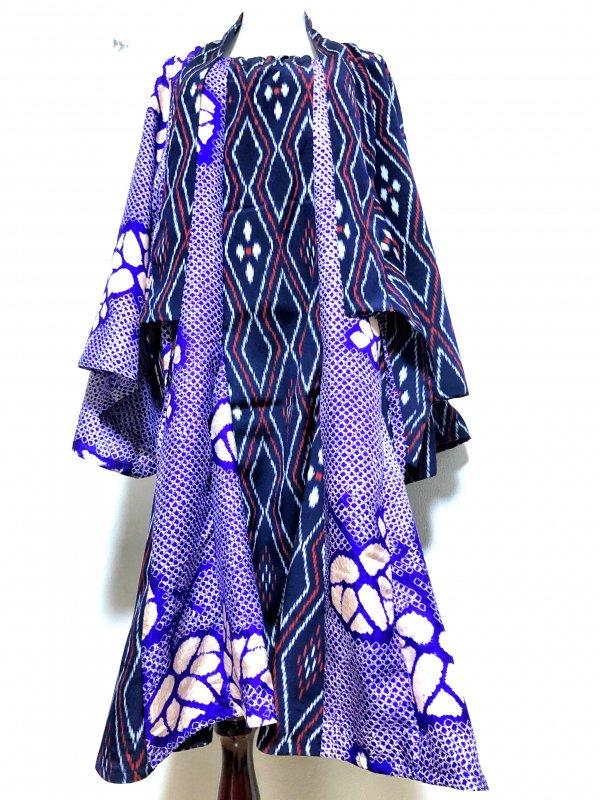 和装セットアップスーツ 羽織×マーメイドスカート 和柄紫シボリ×紺菱
