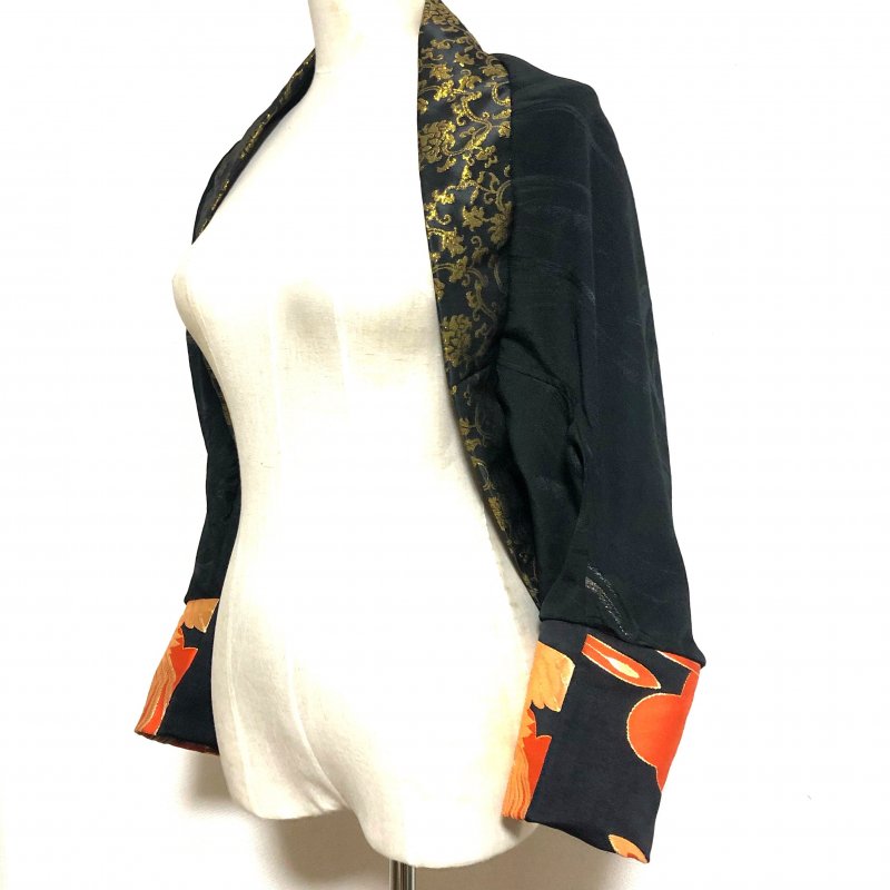 ワンピースにもなるバルーンスカート＆羽織りボレロ 黒正絹金波×鳳凰帯