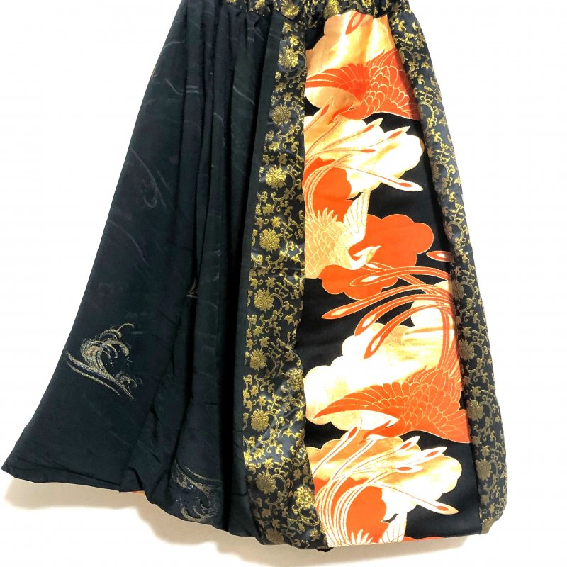 ワンピースにもなるバルーンスカート＆羽織りボレロ 黒正絹金波×鳳凰帯