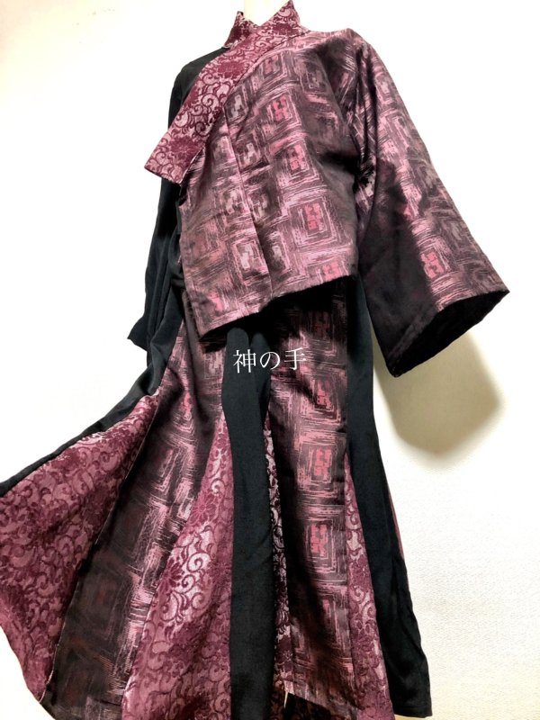 着物リメイク 和装 セットアップ・スーツ 黒×ジャガード 和柄 羽織り