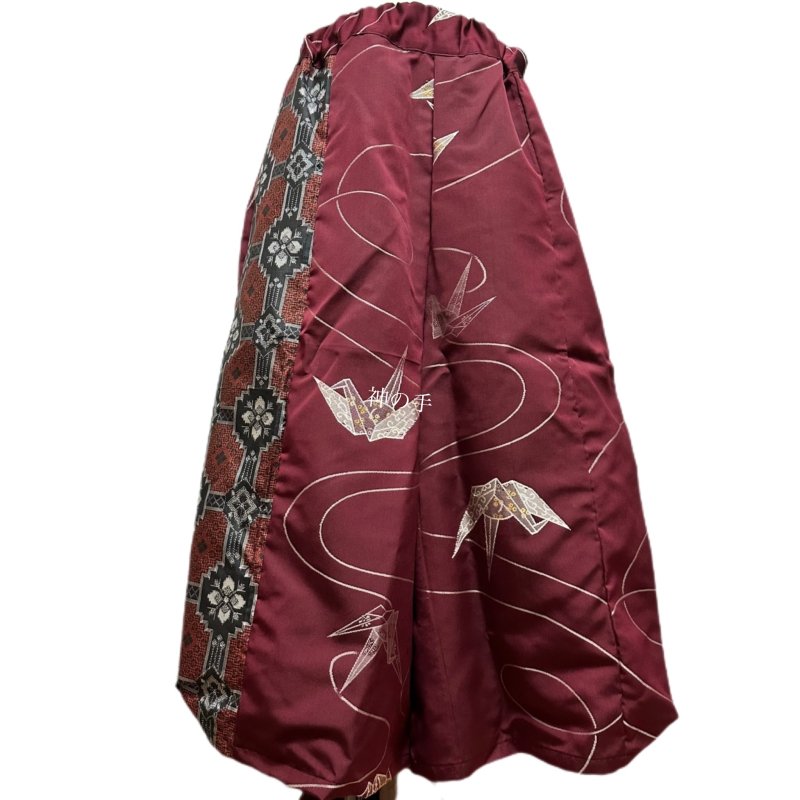 パンツスーツ セットアップ 和柄 着物リメイク 大島紬×織柄折り鶴
