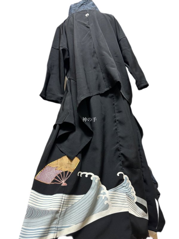 和柄 留袖×大島紬 着物リメイク 和装セットアップ スーツ 着物襟風