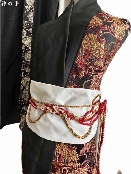 和太鼓衣装 男女ユニゾン 袴風ワイドパンツ＆長羽織＆帯＆手甲 黒×白