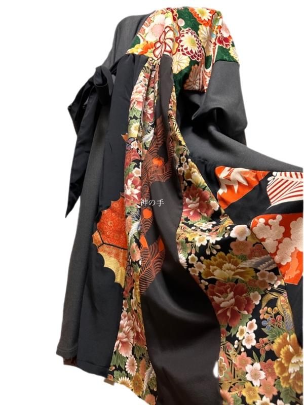 留袖　着物リメイク　ドレス　ふりふわ襟　金彩華紋　和柄　ワンピース　ハンドメイド 留袖 着物リメイク ドレス ふりふわ襟 金彩華紋 和柄 ワンピース