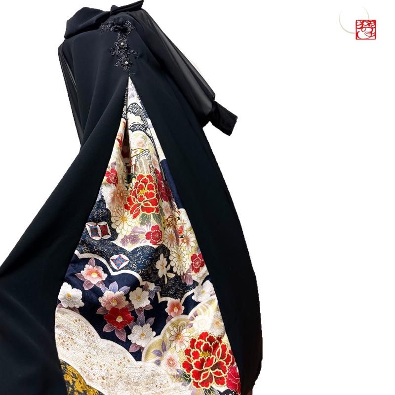 振袖×留袖　着物リメイク　ドレス　シルエット変形　キジや桜　和柄　ハンドメイド 振袖×留袖 着物リメイク ドレス シルエット変形 キジや桜 和柄