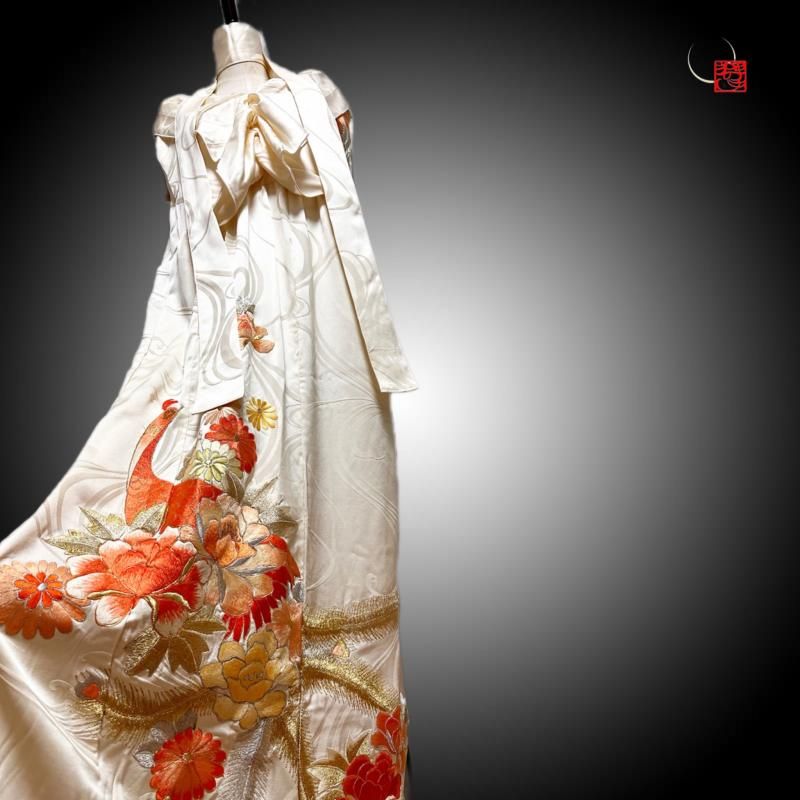 華やか襟ふりふわ 振袖着物リメイクドレス 和柄ワンピース オフ