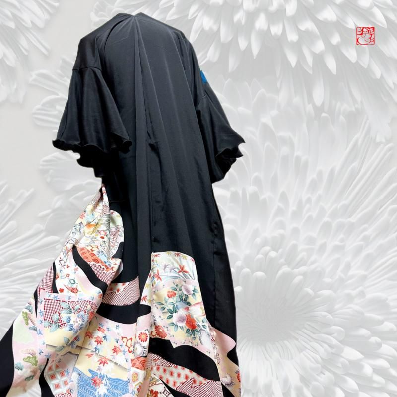 即納】留袖×振袖 着物リメイクシルエット変形ドレス 和柄