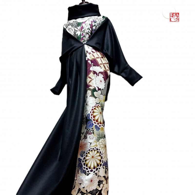 スッキリおしゃれ見え！ 着物リメイクドレス ドレープドルマンスリーブ