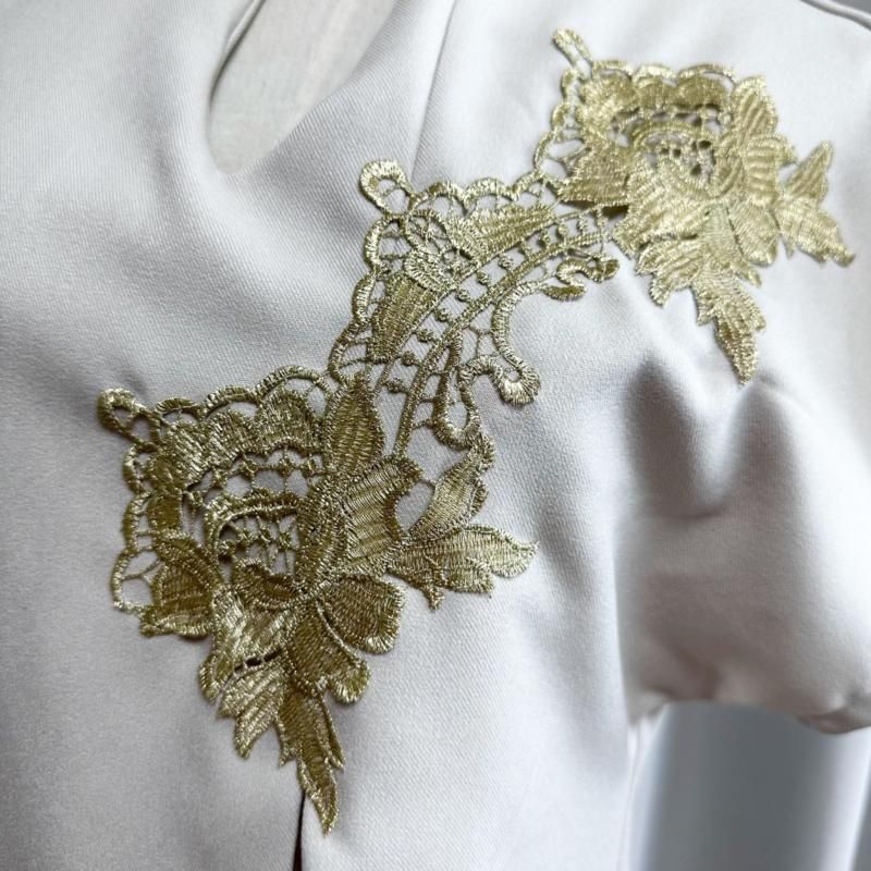 振袖　着物リメイク　ドレス　和柄　ワンピース　オフホワイト×橘　ハンドメイド 即納】振袖 着物リメイクドレス 和柄ワンピース キーネック オフ