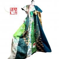 留袖　着物リメイク　ドレス　ふりふわ襟　金箔牡丹　和柄　ハンドメイド　ワンピース 留袖 着物リメイク ドレス ふりふわ襟 金箔牡丹 和柄