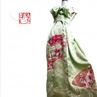 振袖　着物リメイク　ドレス　襟ふりふわ　紅葉や菊　和柄　ハンドメイド　ワンピース 可憐！振袖 着物リメイク ドレス ふりふわ襟 スッキリシルエット