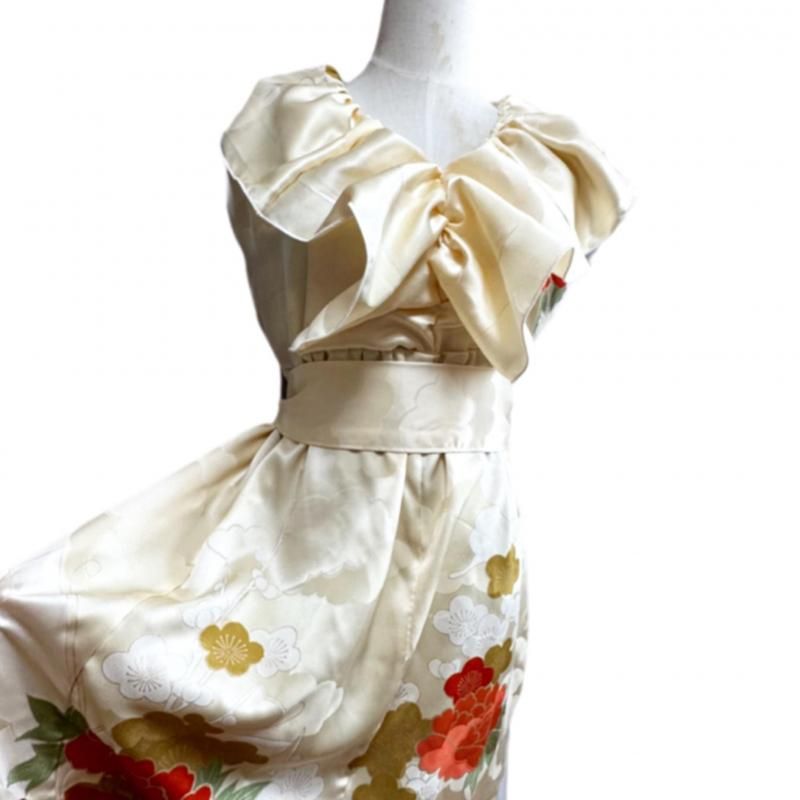 即納】超ロング！豪華！高級感！振袖 着物リメイク 和柄ドレス