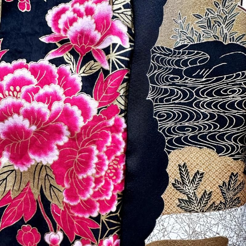 留袖　着物リメイク　ドレス　左胸刺繍帯地切替　和柄　ハンドメイド　ワンピース　松 着物リメイクフルオーダー 留袖ワンピース 留袖ドレス(裏地付き)レトロ