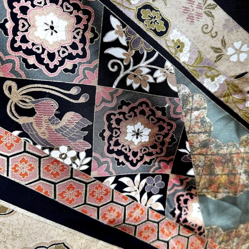 留袖　着物リメイク　ドレス　ふりふわ襟　金彩華紋　和柄　ワンピース　ハンドメイド 即納】高級！ふりふわ襟 留袖着物リメイクドレス 和柄ワンピース