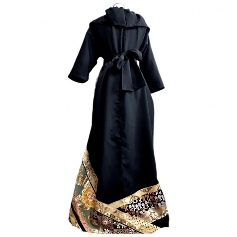 高級！ふりふわ襟 留袖着物リメイクドレス 和柄ワンピース 金