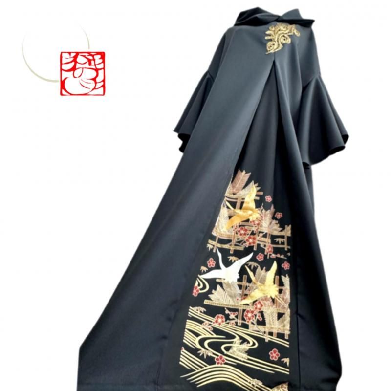 即納】大きいサイズ 留袖 着物リメイクドレス 和柄ワンピース