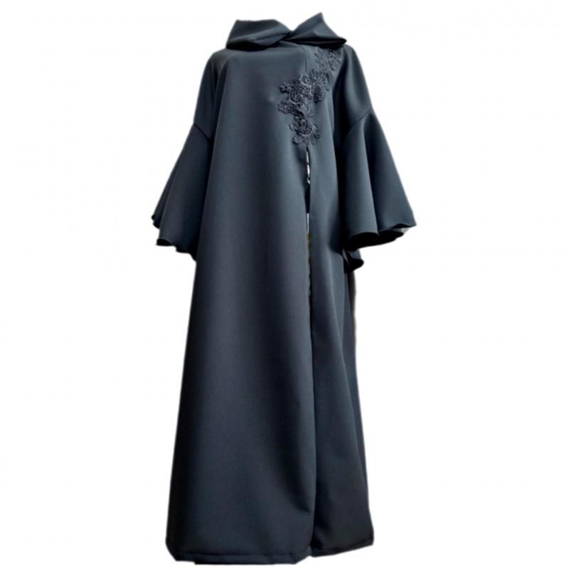 振袖 着物リメイクドレス 和柄ワンピース 変わり襟 サーキュラ袖 黒