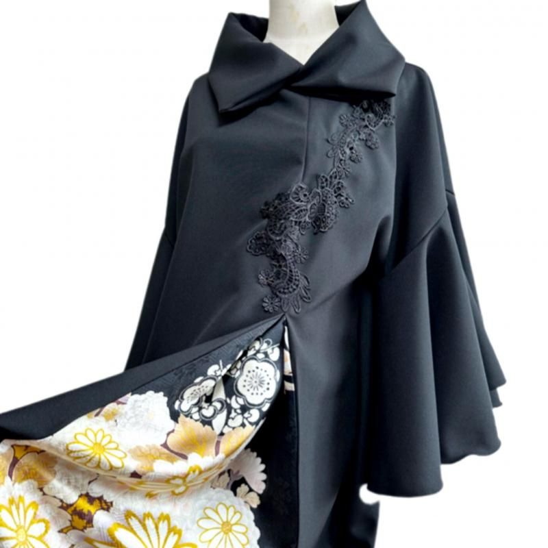 振袖 着物リメイクドレス 和柄ワンピース 変わり襟 サーキュラ袖